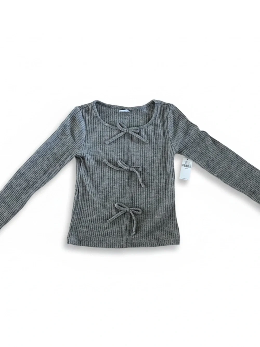 Old Navy Gray Ribbed Crewneck Sweater Shimmer with Front Tie Bows NWT Sz 6-7
